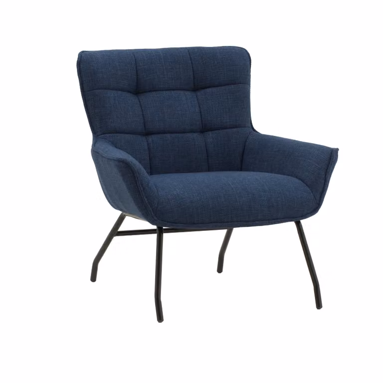 Poltrona WOOLWICH in tessuto blu e gambe in metallo nero