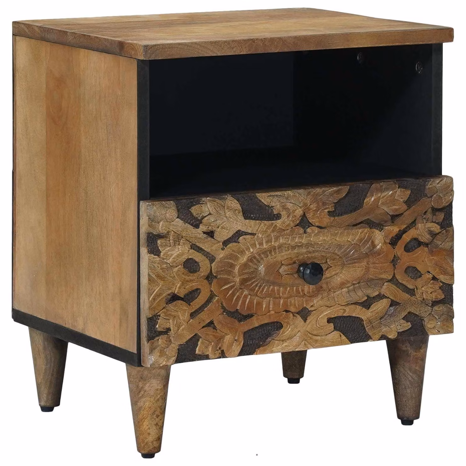 vidaXL Mobiletto da Letto con Cassetto in Legno di Mango Marrone L: 40 cm, P: 33 cm, H: 46 cm