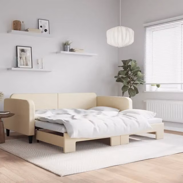 Divano Letto con Letto Estraibile vidaXL in Tessuto Beige per Soggiorno e Camera da Letto L/P/H: 223 x 110 x 75 cm con Dimensioni Letto: 100 x 200 cm