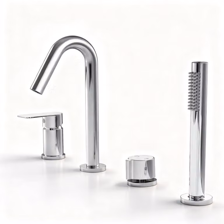 Miscelatore per vasca da bagno con doccetta, in ottone, girevole a 360°