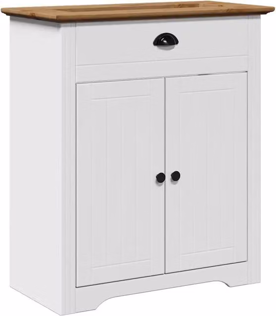 Mobile Lavabo BODO Design In Bianco e Marrone in Legno di Pino, Sospeso, L: 70 cm, P: 35 cm, H: 80 cm