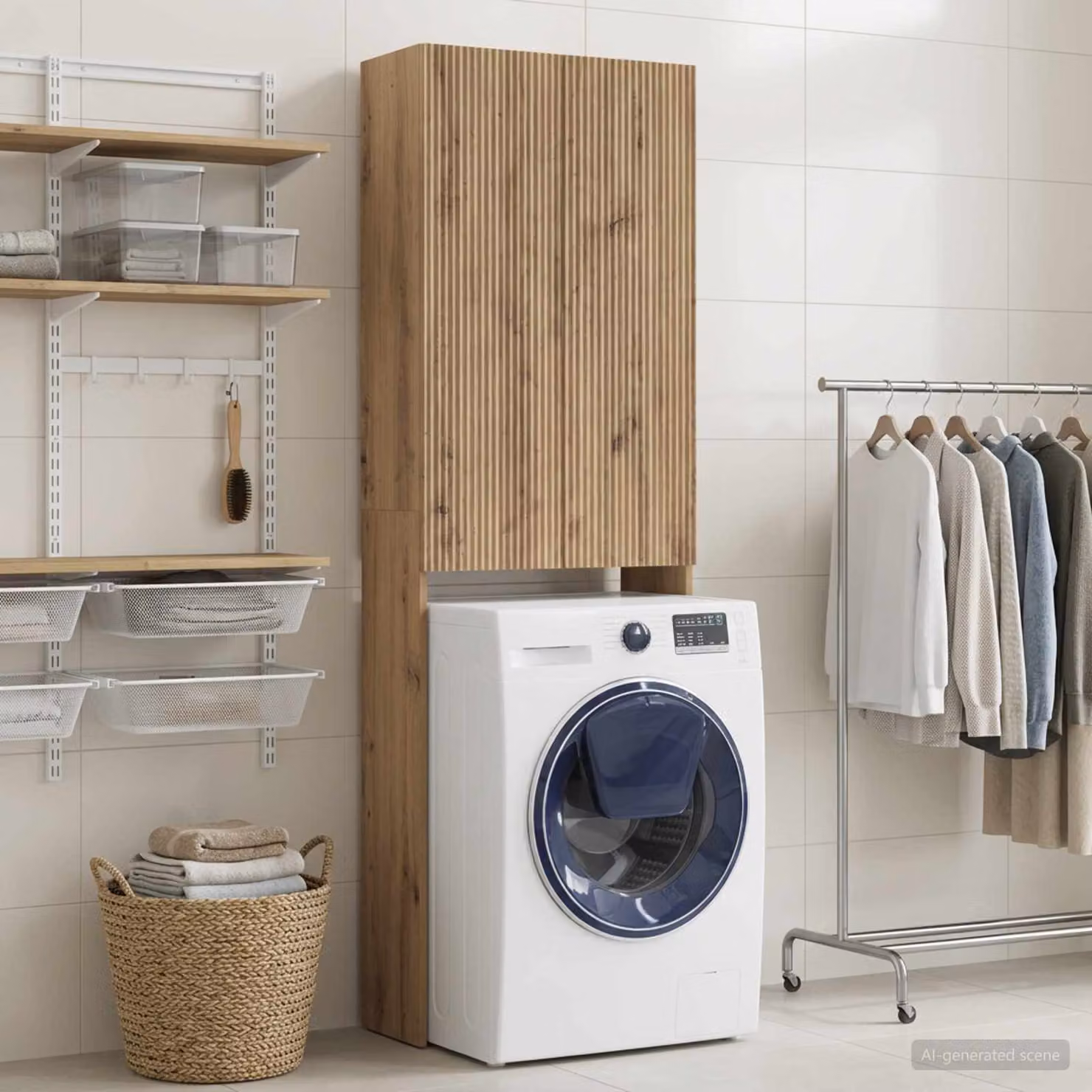 Mobiletto da bagno moderno vidaXL ARNHEM in rovere marrone con ante a battente, L: 66 cm, P: 25,5 cm, H: 190 cm