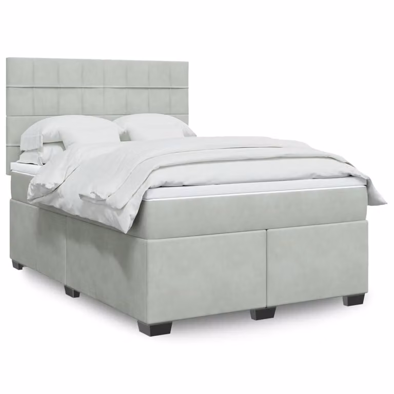 vidaXL Letto Ibrido con Materasso e Rivestimento in Velluto Grigio e Bianco L/P/H: 140 x 190 cm