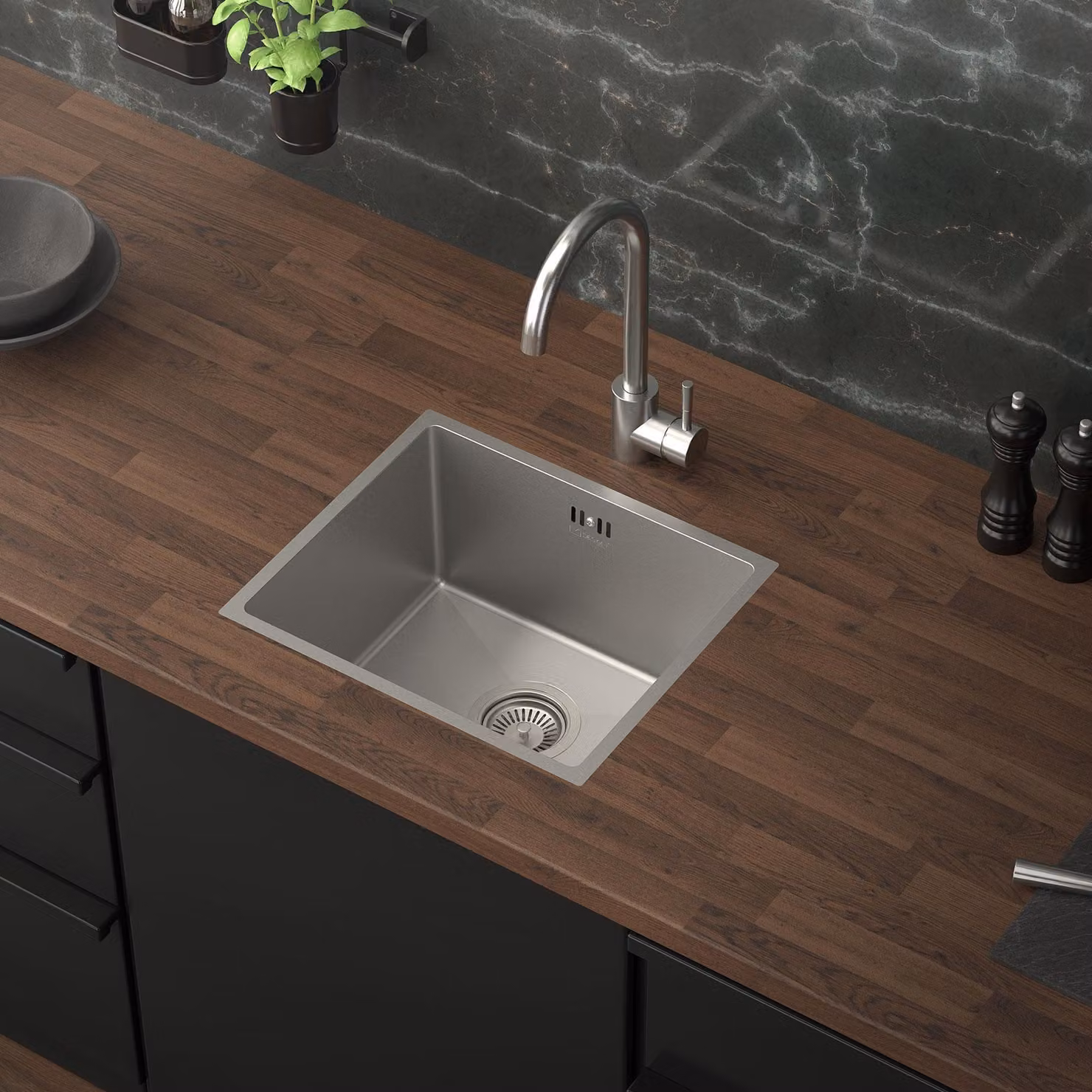 ML-Design lavello da cucina con scarico e troppopieno, argento, in acciaio inox
