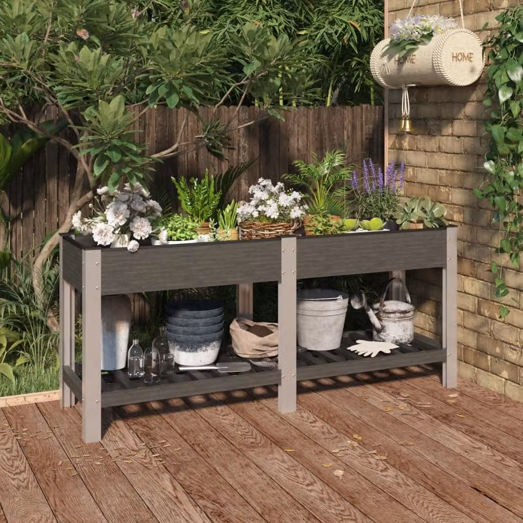 Fioriera Rialzata da Giardino con Ripiano vidaXL in WPC Grigia L: 175 cm, P: 50 cm, H: 75 cm