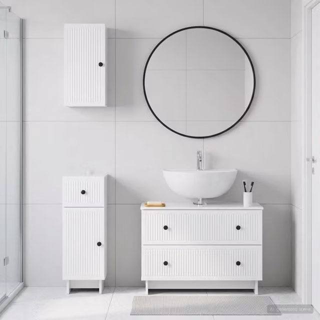 Set di armadietti da bagno in 3 pezzi EDE Bianco Lucido 3417742