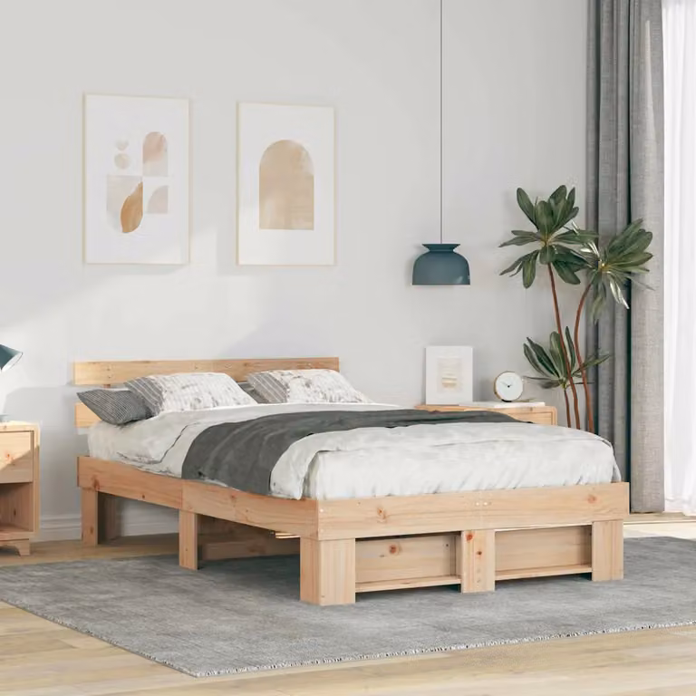 Struttura del letto moderna vidaXL in pino massello marrone L: 138 cm, P: 198 cm, H: 200 cm