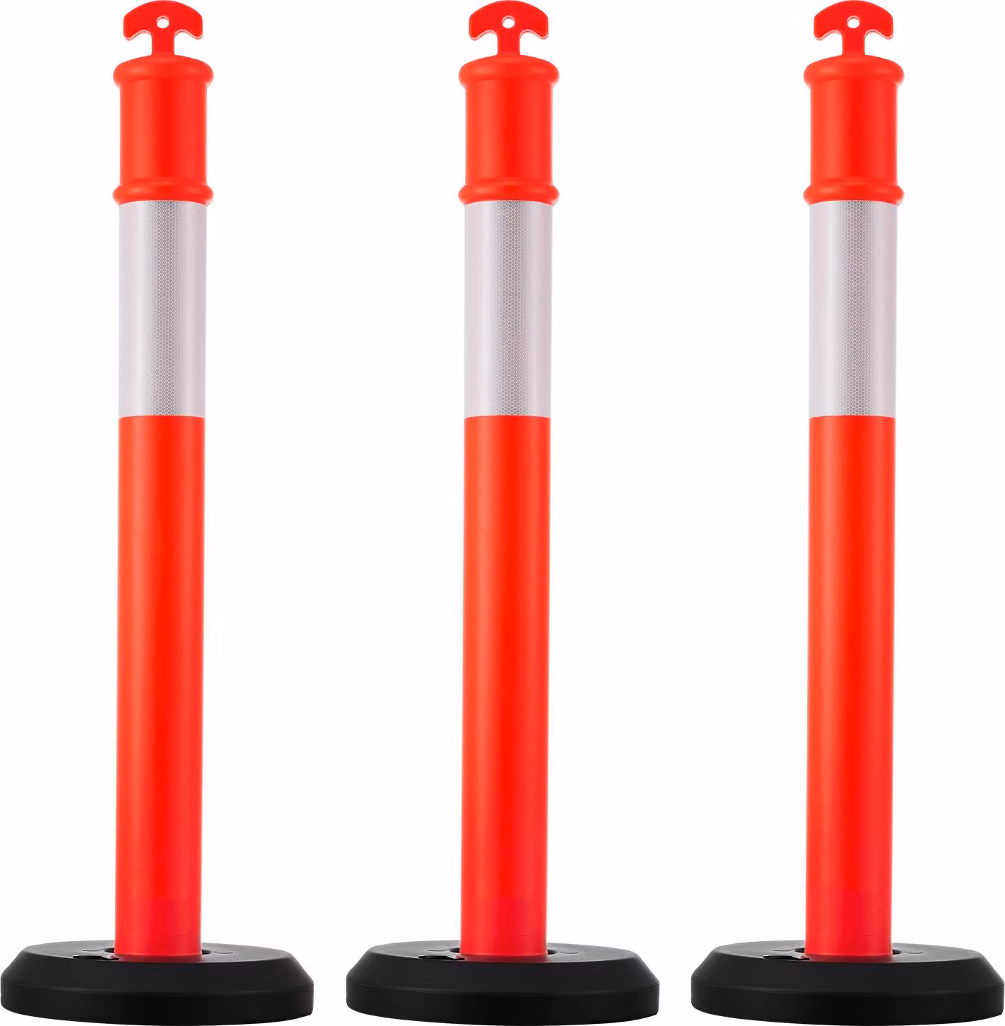 SucceBuy Set di 3 paletti di controllo del traffico (114 cm) con base riempibile e strisce riflettenti, paletti di segnalazione per cantieri, parcheggi e barriere di controllo della folla, rosso