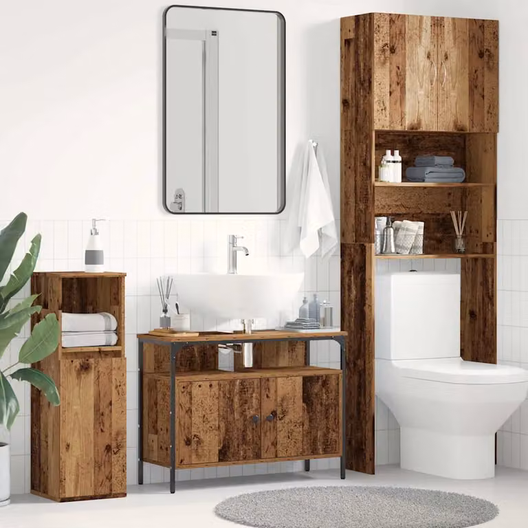 Armadio per lavabo da bagno vidaXL in legno e metallo marrone stile minimalista L: 80 cm, P: 30 cm, H: 60 cm