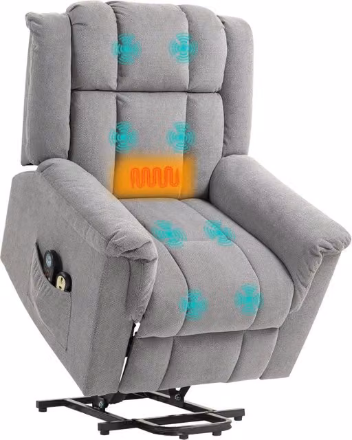 Poltrona Relax Elettrica Alzapersona ¨C Xylo ¨C Massaggiante con Riscaldamento, Tessuto Grigio Scuro