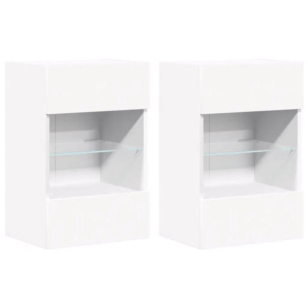 Set di 2 mobili da parete con luci LED per TV vidaXL, colore bianco, L: 40 cm, P: 30 cm, H: 60,5 cm – 2