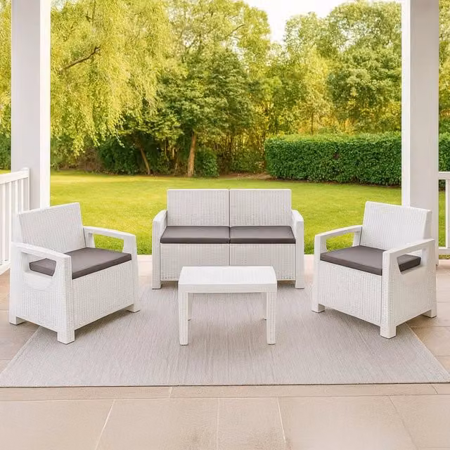 Salottino Outdoor Covo, set Salotto da Esterno 4 Posti Made in Italy, Bianco