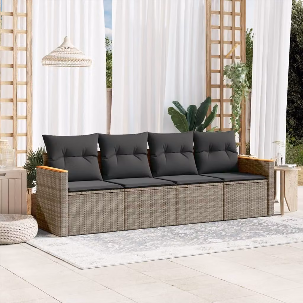 Maison Exclusive - Set Divani da Giardino 4 pz con Cuscini in Polyrattan Grigio