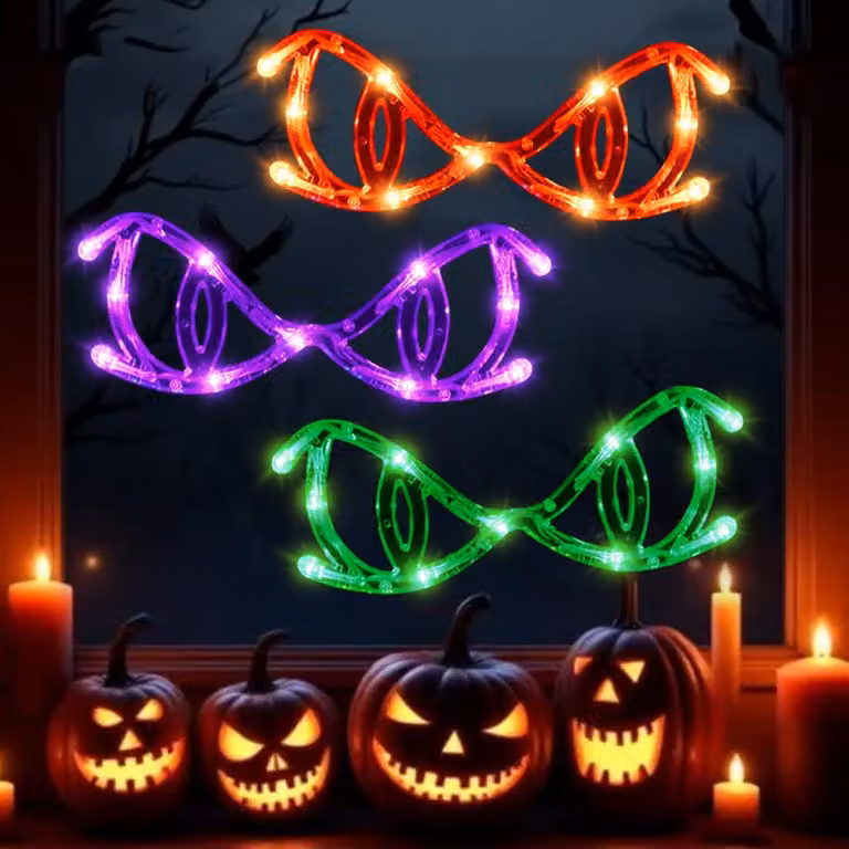 Set di 3 luci LED per finestre a tema Halloween, con motivo dell'occhio di un demone e ventose per il fissaggio