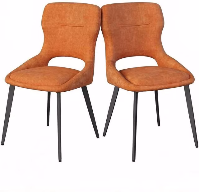 Sedia da sala da pranzo 43x40x86 cm in ciniglia arancione, schienale traforato, set da 2