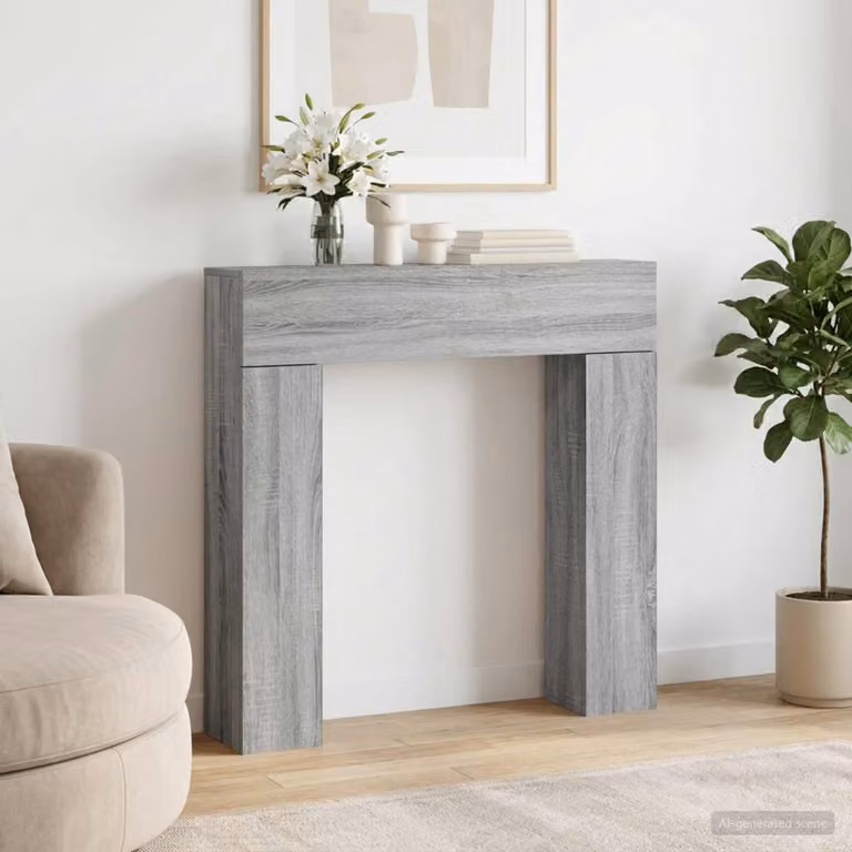 Cornice per camino moderna vidaXL in legno color grigio Sonoma, L: 102 cm, P: 18 cm, H: 100,5 cm