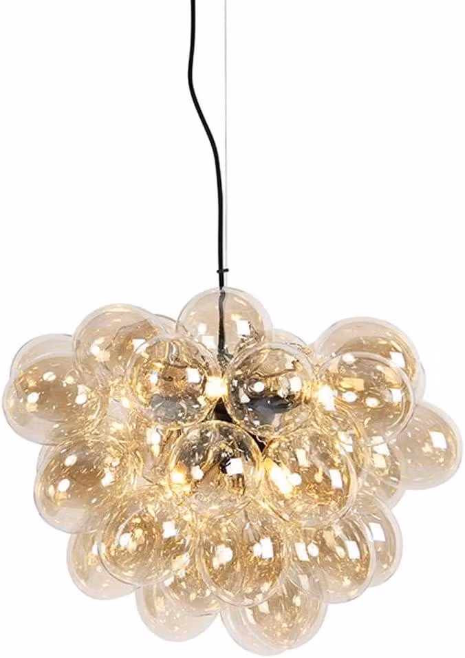 Lampada a sospensione in stile Art Déco, modello "Uva", color oro, con 8 luci, diametro 50 cm