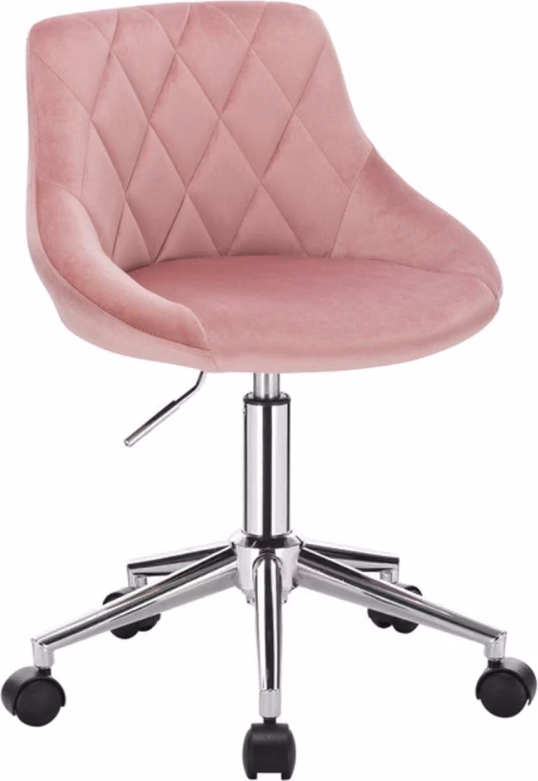 Happyment® Sedia da ufficio Deluxe - Per adulti - Rosa - Su rotelle - Sedia da ufficio ergonomica - Velluto - Altezza regolabile