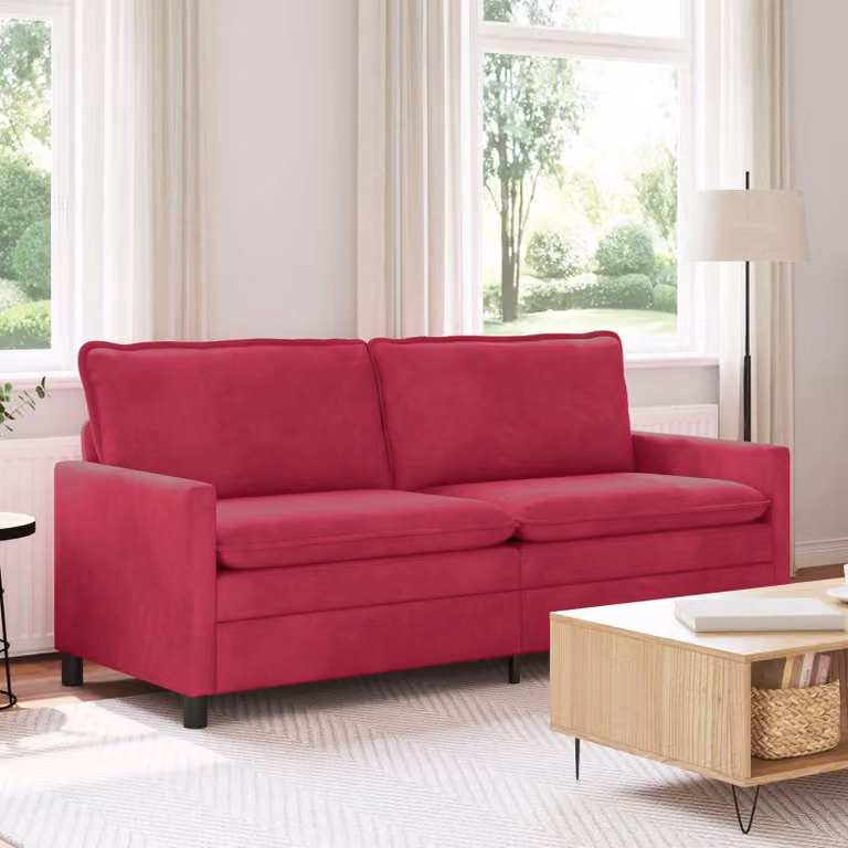 Divano moderno vidaXL in velluto rosso vino con struttura in metallo L: 196 cm, P: 81 cm, H: 87,5 cm