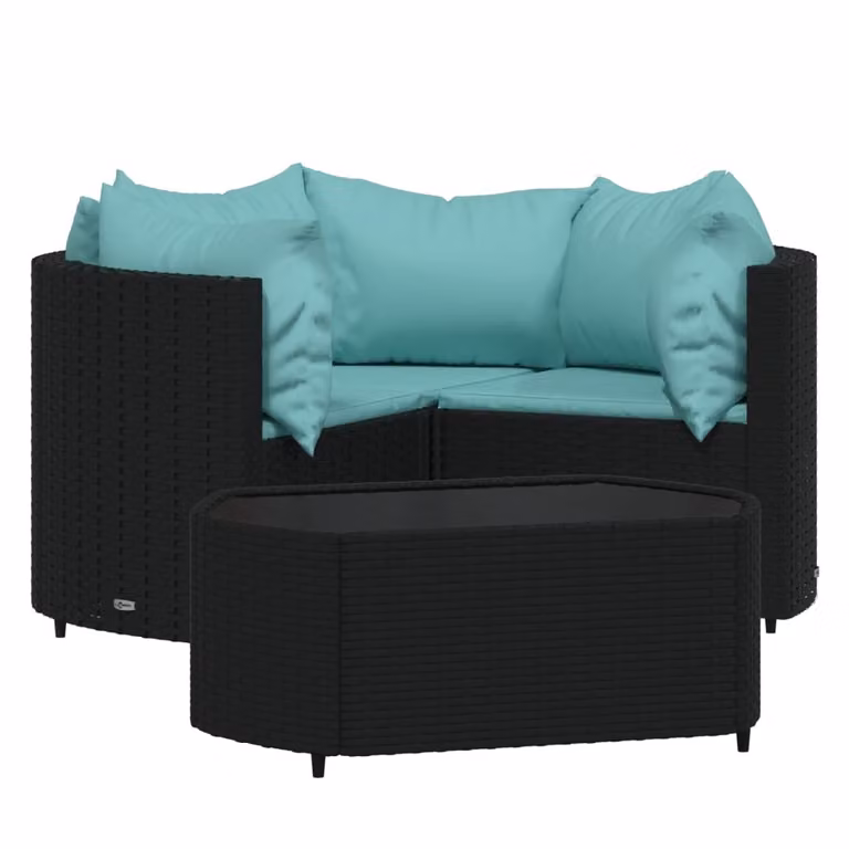 Set Divani da Giardino 4 pz con Cuscini Nero in Polyrattan