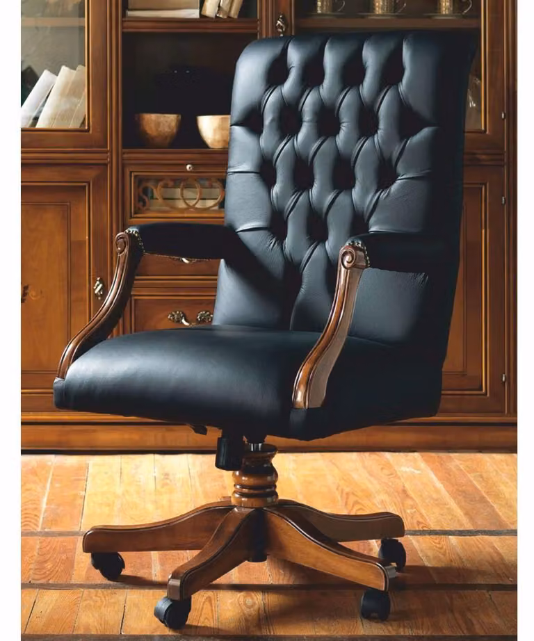 Casa Padrino Luxury Baroque Chesterfield Leather Desk Chair Nero / Marrone - Italy
