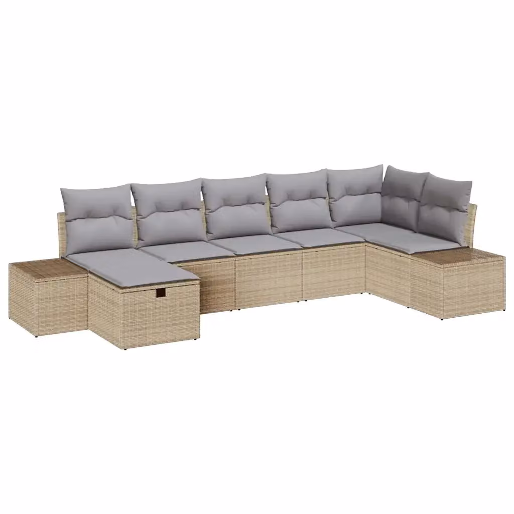 Set Divano da Giardino vidaXL 7 Pezzi Beige in Polyrattan con Cuscini e Tavolino – 2