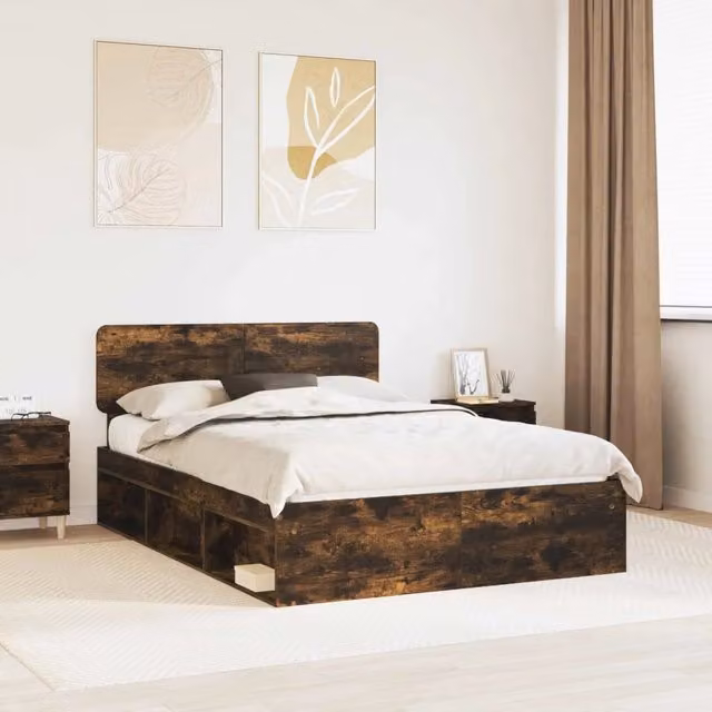 Struttura del letto Rovere Fumo 150 x 200 cm Pino massello 3412064