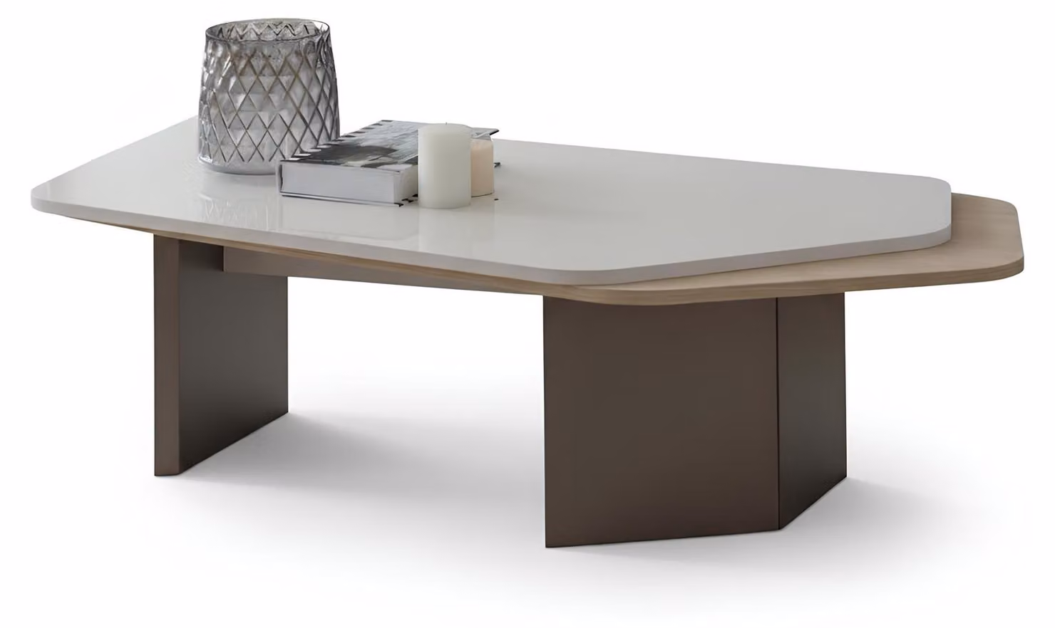 Tavolino da salotto, stile moderno, colore marrone chiaro, superficie in legno, gambe in legno, nuovo