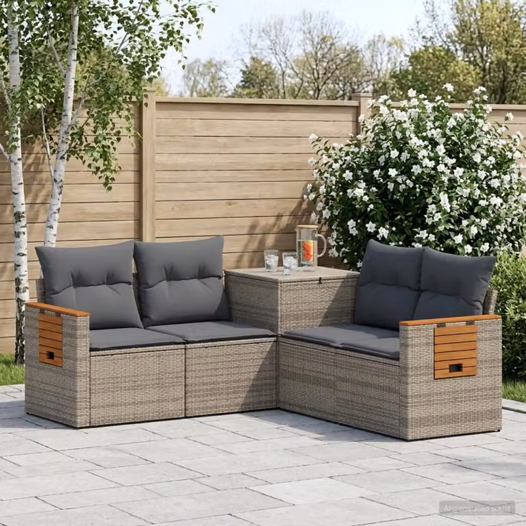 Set di divani da giardino vidaXL a forma di L in polyrattan con cuscini, Grigio e Antracite