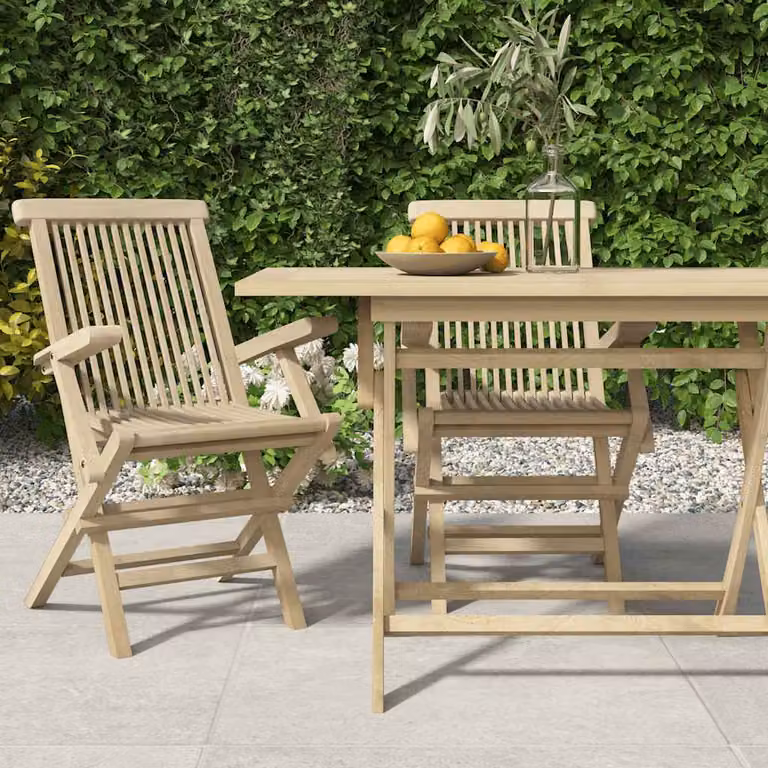 Set di 2 sedie pieghevoli vidaXL in legno di teak grigio con braccioli L/P/H: 56 x 61 x 89 cm