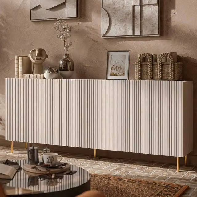 Credenza Londa, Madia da salotto con quattro ante battenti, Rialzato da terra, 200x42 h82 cm, Beige