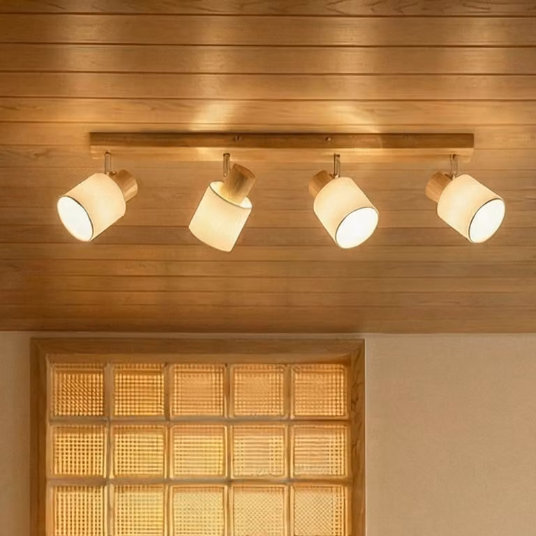 Lindby Wanessa, faretto da soffitto, 67 cm, a 4 luci, legno, bianco, E14 Wanessa Lindby, dimmerabile, Legno chiaro, Soggiorno / Sala da pranzo, Legno, Moderno, Faretto