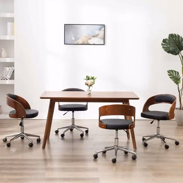 Sedie da Pranzo Girevoli 4pz Nere in Legno Curvato e Similpelle 3054909