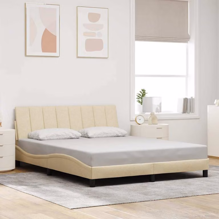 vidaXL Giroletto senza Materasso Hanko Beige in Tessuto L/P: 160 x 200 cm