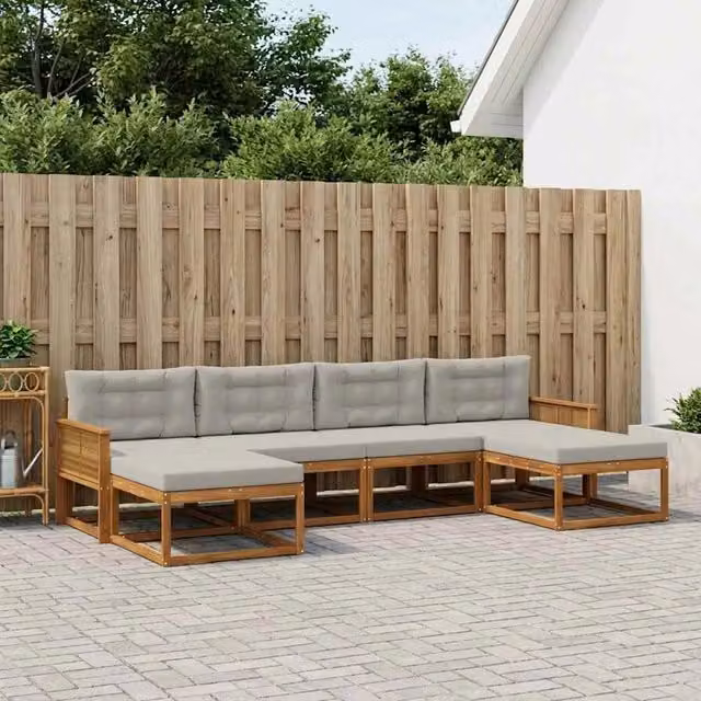 Set di divani da esterno 6 pz Naturale e Grigio Chiaro 3382789