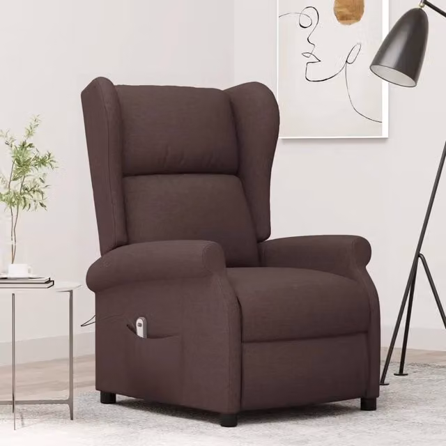 Poltrona ad Ala Reclinabile Elettrica Marrone Scuro in Tessuto 3098324