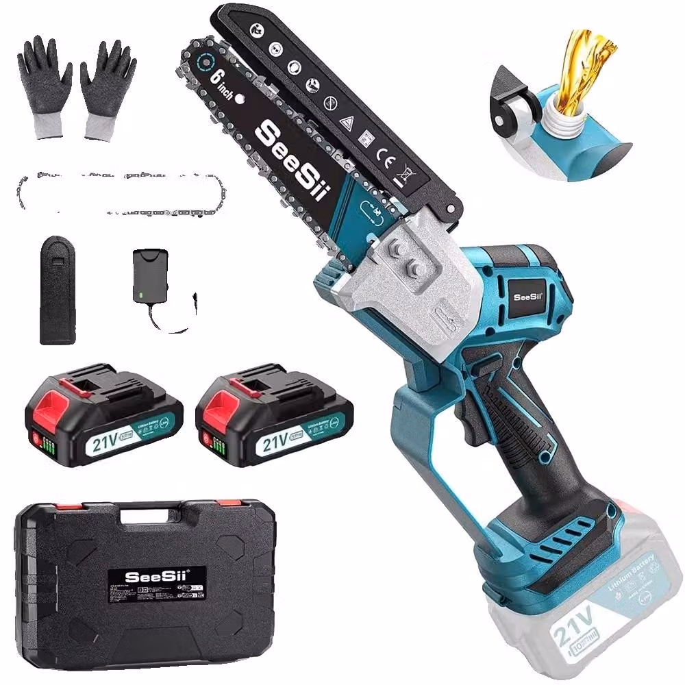 Troncatrice a catena, motore brushless, funzionamento a batteria, con 2 batterie da 2,0 Ah