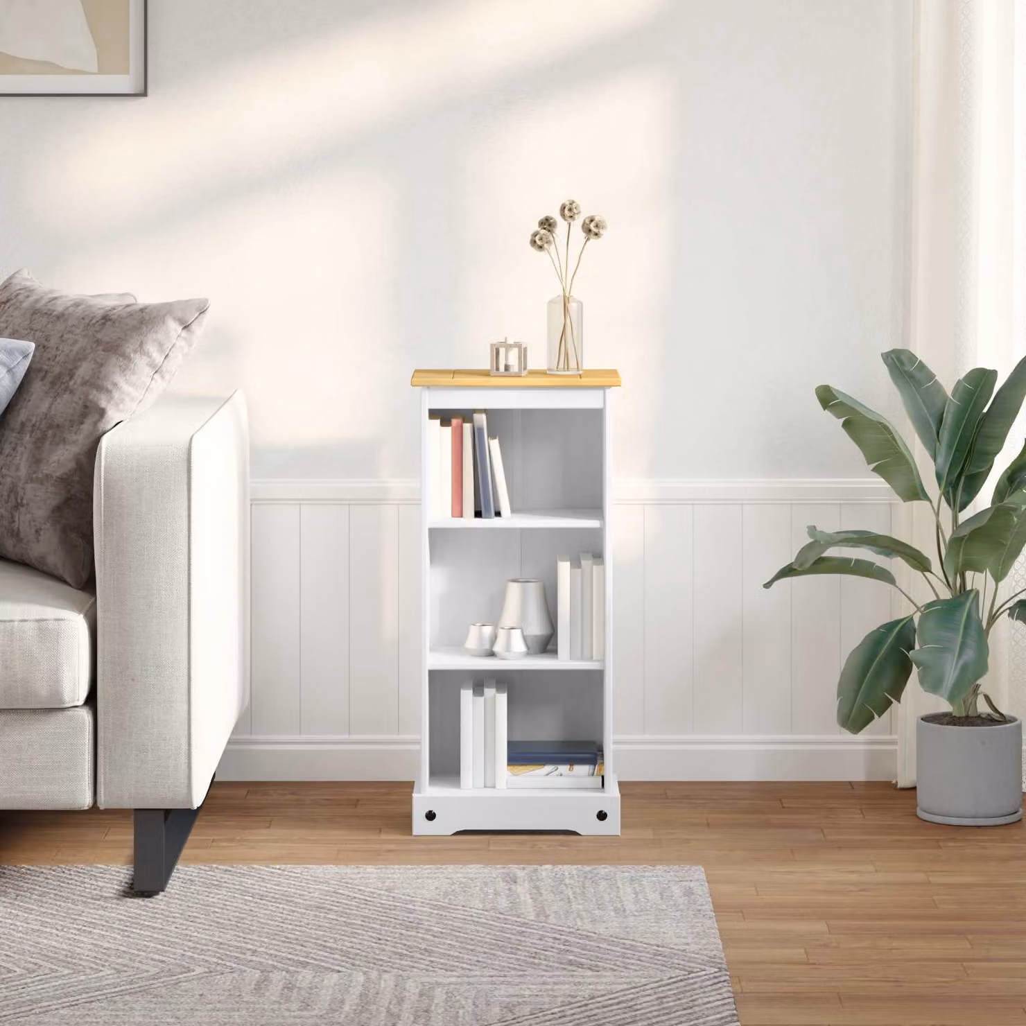 Libreria vidaXL in pino massello bianco stile rustico L 46 x P 29 x H 100 cm
