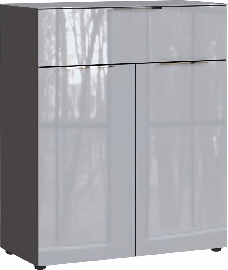 Cassettiera - 83 x 102 cm - 1 anta - 2 cassetti - Colori grafite - Grigio argento - Vetro