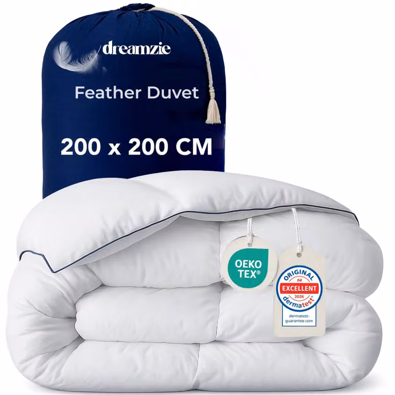 Copertura per letto, dimensioni 200x200 cm, imbottitura in piume e piumino, 450 g/m², certificata