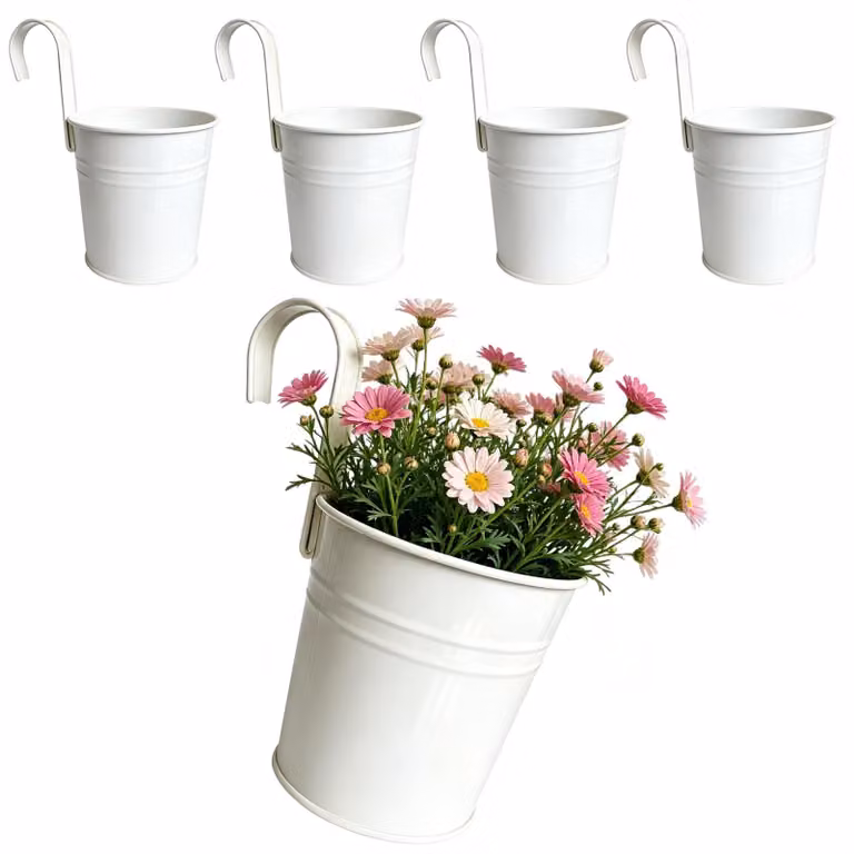 Omgoods - Set di 4 vasi da parete in ferro zincato, 16 cm