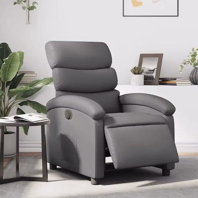 Poltrona Reclinabile Elettrica vidaXL in Similpelle Grigia con Braccioli e Funzione Auto-Return