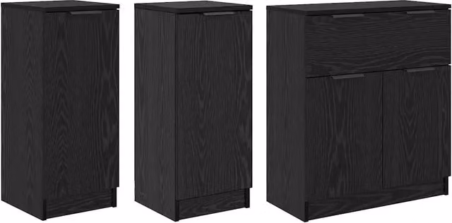 Credenza con cassetto 3 pz | Madia | Buffet da pranzo | Armadio da pranzo Rovere nero Legno multistrato