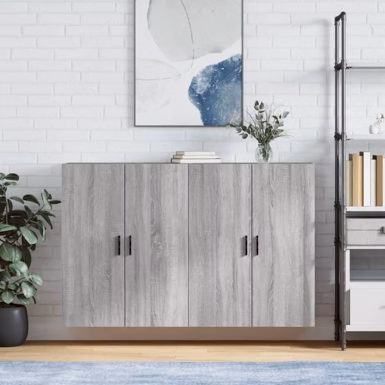Set di 2 mobili a parete moderni vidaXL in legno MDF grigio, L: 69,5 cm, P: 34 cm, H: 90 cm