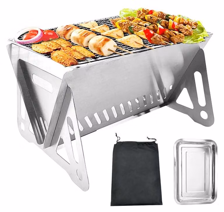 Mini barbecue portatile a carbone, in acciaio inossidabile - Griglia pieghevole per uso esterno