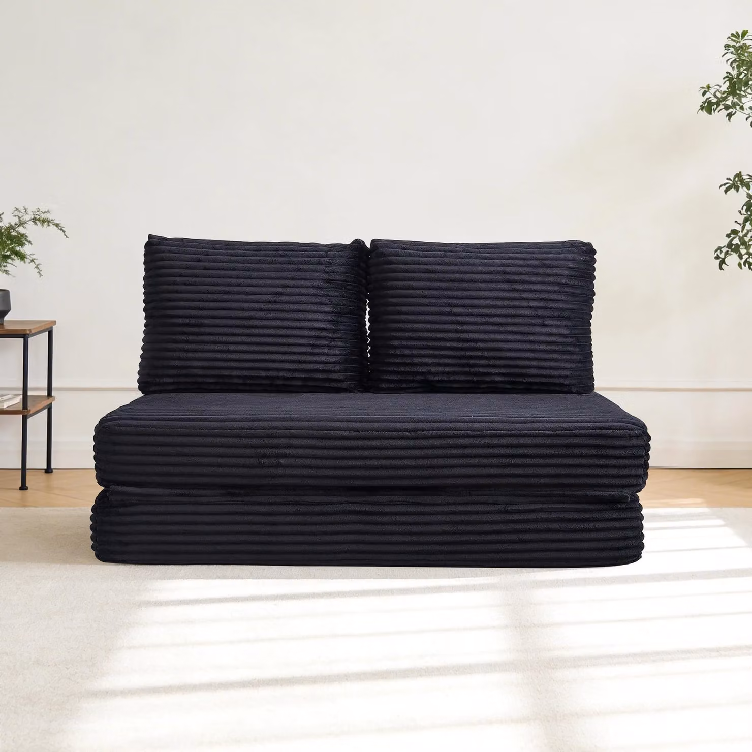 Divano letto pieghevole - Divano multifunzionale - Nessun montaggio richiesto - Divano da terra - Tessuto morbido - Stile moderno - Nero
