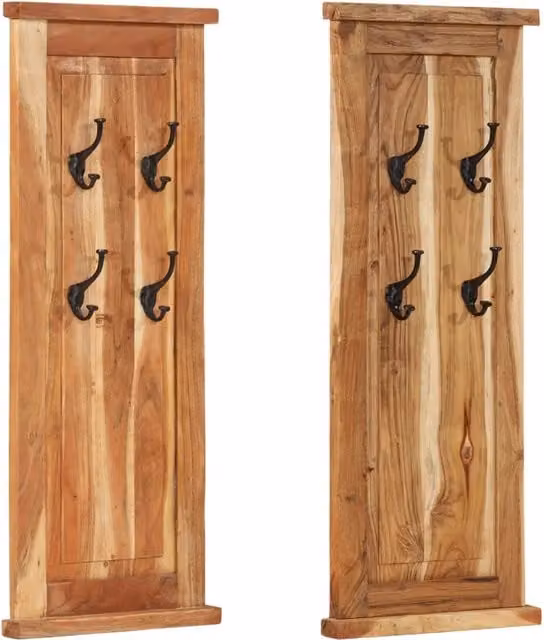 Set di 2 appendiabiti da parete vintage stile antico 38 x 100 cm con ganci in legno di acacia 02_0046940