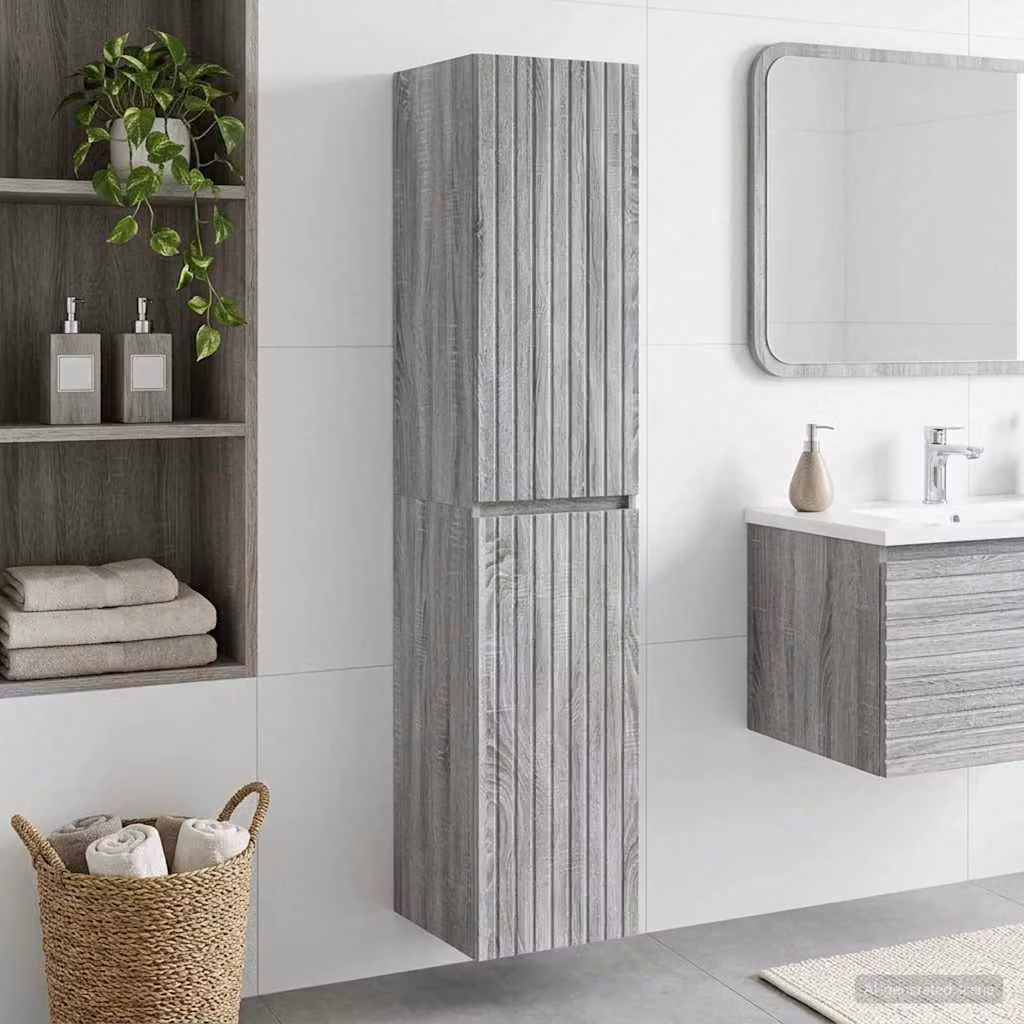 Mobiletto da bagno a muro vidaXL moderno in legno e MDF grigio L/P/H: 33 x 34,5 x 160 cm
