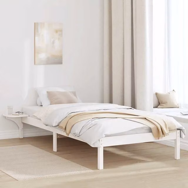 Letto completo di struttura, giroletto e rete in pino massello bianco DESIGN IN L/P/H: 90 x 190 x 31 cm