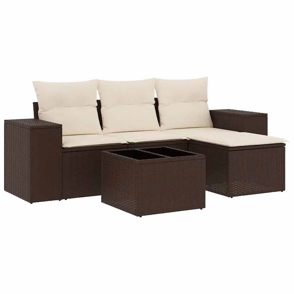 Set Divano da Giardino vidaXL 5 pz in Polyrattan Marrone con Cuscini e Tavolino – 2